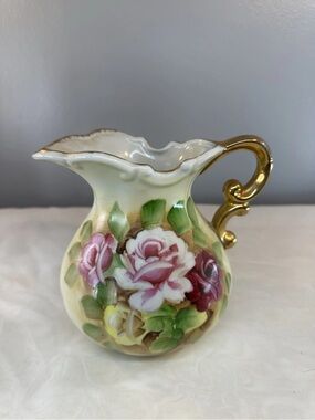 Pitcher vintage  hand  painted  6” Porcelain  Made  In Japan  Gold Trim